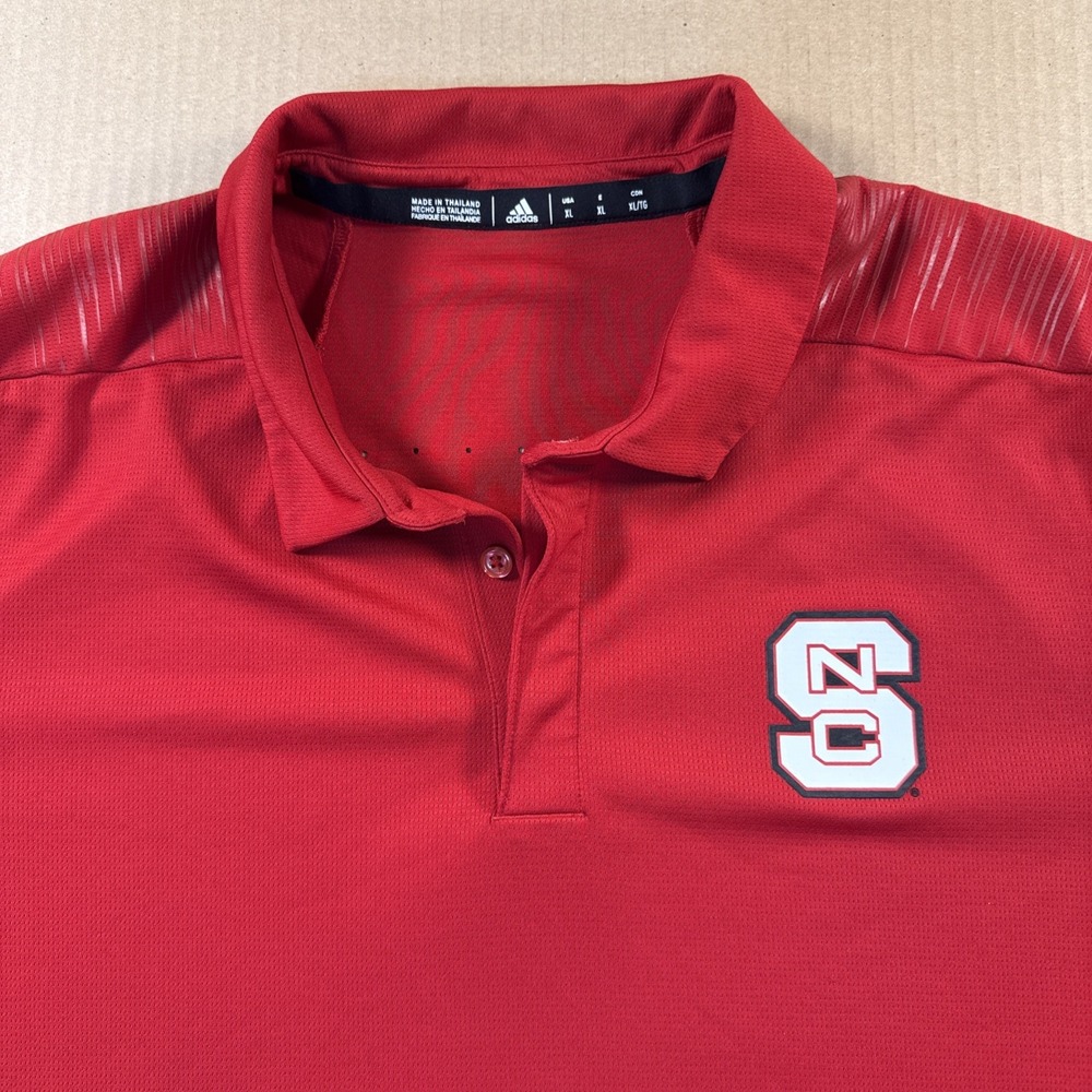 Adidas Polo Shirt Mens XL Red NC State Wolfpack NCAA Short Sleeve Climalite